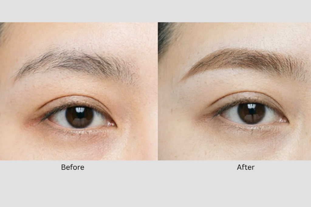Ombre brows natural style soft powdered embroidery effect on eyebrows before and after - Orchard, Singapore