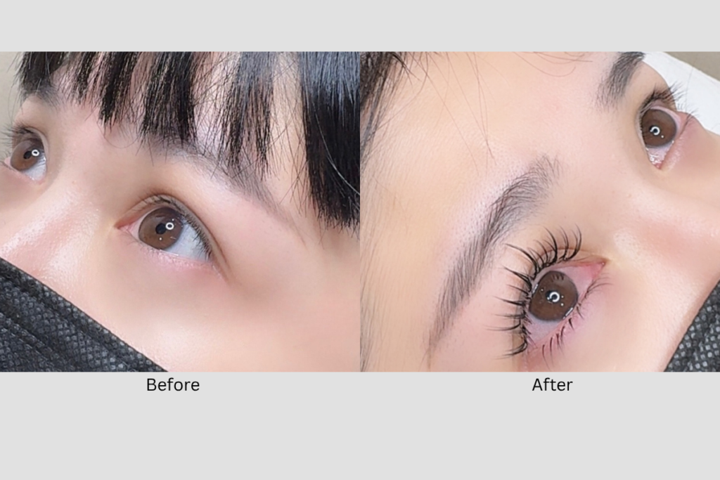 Natural classic C curl lash extensions on a woman's eyes looking soft and elegant Orchard Singapore